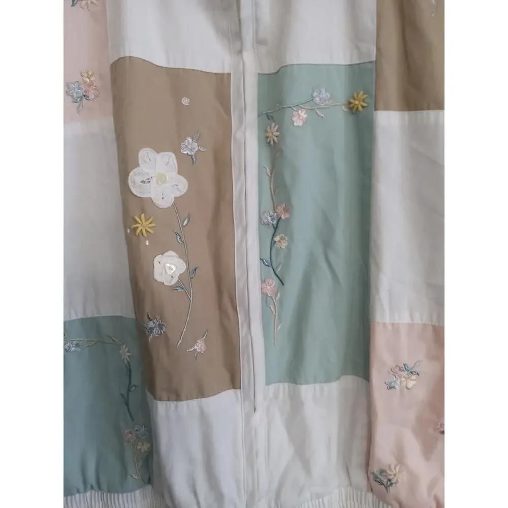 Vtg Y2K Cottagecore Patchwork Gmacore Jacket floral embroidery wht/pink Size M - Picture 3 of 12